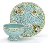 Italian Majolica Berries And Leaves Teacup and Saucer Set Tuscan Decor