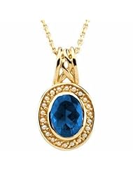 14K Yellow Gold Oval Cut Chatham Created Sapphire and Pearl Pendant -- LIFETIME WARRANTY