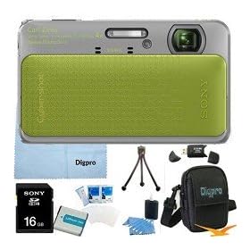 Sony Cyber-shot DSC-TX20 16.2 MP Exmor R CMOS Digital Camera with 4x Optical Zoom and 3.0-inch LCD (Green) Sony 16GB Card, Spare Battery, Card Reader, Case, Mini Tripod, LCD Screen Protectors, Lens Cleaning Kit, Microfiber Cleaning Cloth