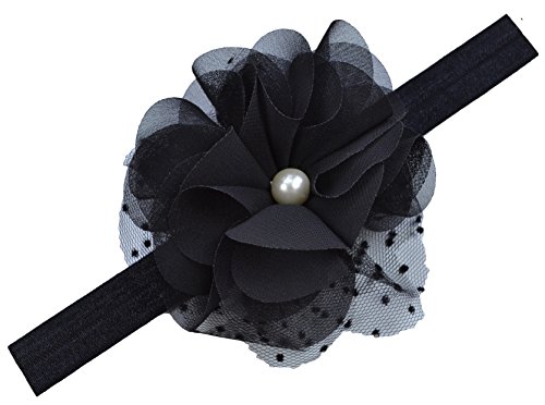 Funny Girl – Elegant Pearl Chiffon Elastic Baby Headband (12 Months- 5 Years, Black)