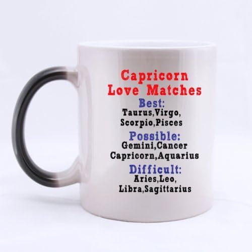 Ceramic Morphing Mug - Fashion Constellation Series CAPRICORN Love Matches "Best Possible Difficult" Heat Color Changing Mug Magic Coffee/Tea Mug (11 Oz) Best Gifts For Christmas,New Years,Birthday,Festival And Yourself