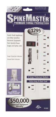 Spikemaster SM-BG8 8 Outlet Block, Standard Protection Surge Protector (White)