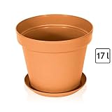Blumentopf rund d 34 cm  h 27 cm inkl. Untersetzer Kunststoff Farbe terracotta