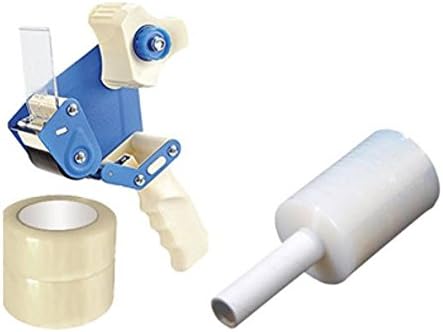 2-Inch Hand-Held Industrial Side Loading Tape Dispenser with 2 Rolls of 2"x110yds 2mil Tape and 1 Roll of 5 inch 80 gauge 1000' Stretch Film Kit