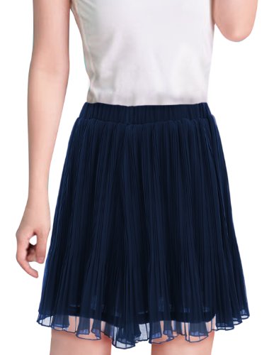 Allegra K Women Elastic Waist Chiffon Pleated Skirt High Waisted Sheer Skirts