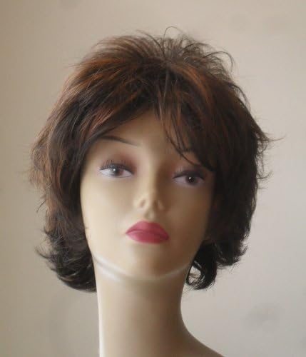 Short Dark Brown with Red Highlights Women's Wig - Quality Kanekalon Synthetic Hair Loss Replacement Natural Looking Fashion