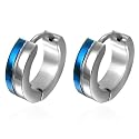 Urban Male Stainless Steel Blue Stripe Mens Hoop Earrings