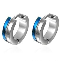 Urban Male Stainless Steel Blue Stripe Mens Hoop Earrings