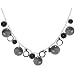 Sterling Silver Large Grey Mother of Pearl and Onyx Coin Charm Drop 18in Necklace