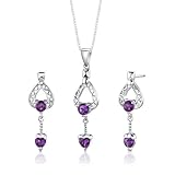 Sterling Silver Rhodium Finish 2.00 carats total weight Multishape Amethyst Pendant Earrings and 18 inch Necklace Set