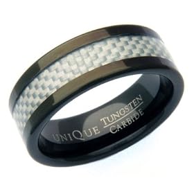 Unique Men's Ring 8mm, Black Tungsten & Carbon Fibre Ring UN TUR-33 Size P