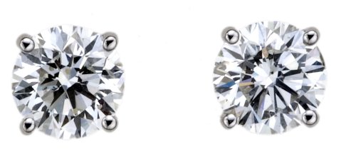 Platinum, Round, Diamond 4-Prong Stud Earrings (1/2 cttw, G-H Color, VS2 Clarity)