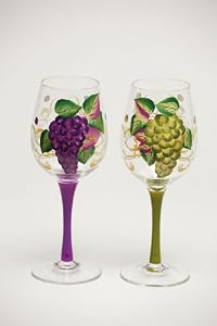 2 Assorted: Vintage Vines 12 Oz Hand Painted Stemware Glass