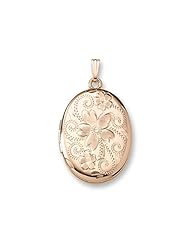 Solid 14K Yellow Gold Oval Flowered Locket 3/4 inch x 1 inch in Solid 14K Yellow Gold