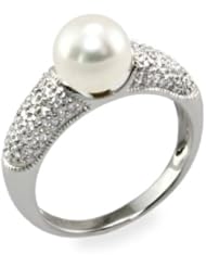 Mikura Ring, 18K Gold, Freshwater Pearls, 7.5-7.0mm, "A" Quality w/ Diamonds - 5 Size