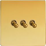 Varilight - 3G 1 or 2W 10A Classic Toggle Switch Dimension Screwless Polished Brass - XDVT3S