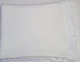 Bk636, Knitted on Hand Knitting Machine White Cotton Trimmed By Hand Crochet with White Chenille Blanket for Infant Boys and Girls