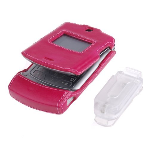 Leather Wrapped Thin Shell Magenta - Motorola Razr V3, V3c, V3i