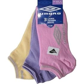 Umbro 3 Pairs of Ladies Trainer Liners Socks 4/7 Coloured