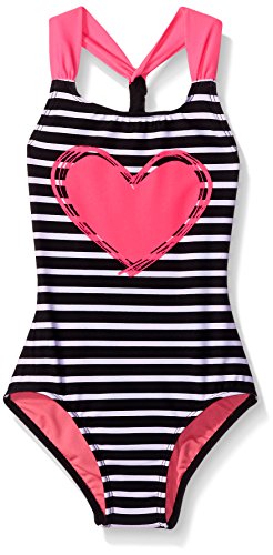 Freestyle Girls' Big Girls' Sailor Heart One Piece Swimsuit, Black, 10