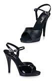 FLAIR-409 4 1/2 Stiletto Heel Ankle Strap PF Sandal Blk Pat/Blk 10