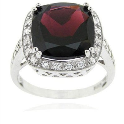ParisJewelry Sterling Silver Square-cut Ruby and Diamond Ring