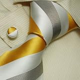 A1027 NEW Designer white stripes neck tie cufflinks with Presentation Box white ties for men Jacquard Woven Silk Mens Neck Tie and Cuff Links Gift Set