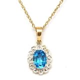 MINI 9ct Yellow Gold 0.06 Carat Blue Topaz & Diamond Pendant With 18 Fine Gold Chain