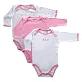 3 Long Sleeve Bodysuits in Pink, 3-6 months