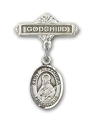 Sterling Silver Baby Badge with St. Alexandra Charm and Godchild Badge Pin