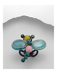 Forest Green Butterfly Cotton Waxed Thread Jade Ring In Copper