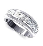 Rhodium Finish Sterling Silver 4 MM Band Mens Cubic Zirconia Ring