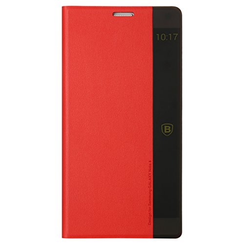 Samsung Galaxy Note 4 Case -Baseus® Case **NEW Design** [Bloom Series] Mini View Window Slim Profile Housing Leather Case Cover for Samsung Galaxy Note 4 -ECO-Friendly Packaging- Red JC145