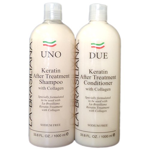 LA-BRASILIANA UNO Keratin After Treatment Shampoo 32oz + Conditioner 32oz Combo Set Sale!