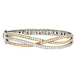 18k Tri-Color Gold Fancy 2.02ct Diamond Bangle - 7 Inch
