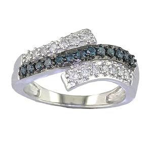 1/2 CT. Blue and White Diamond Wedding Band in 10K White Gold Wedding Band Sets with Blue Diamonds