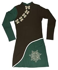 Cotton Above the Knee Mandarin Collar Long Sleeves Embroidered Tunic 