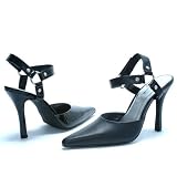 407-Bernice Pointed Toe Pump With O Ring and Sling back Ankle Strap High Heel Shoes