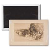Expulsion from Eden, (brown wash on paper.. - 3x2 inch Fridge Magnet - large magnetic button - Magnet