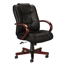 800 Series High-Back Swivel/ Tilt Chair - Black Leather/ Mahogany Finish