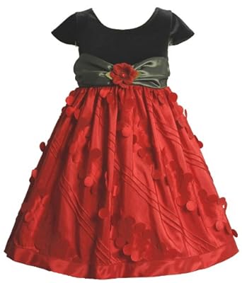 Bonnie Jean Girls 4-6x Short Sleeve Stretch Velvet Empire Waist Bodice To Novelty Taffeta Skirt