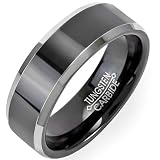 Tungsten Carbide Men's Ladies Unisex Ring Wedding Band 8MM (5/16 inch) Flat Top Two Tone Black Beveled Edge Comfort Fit (Available in Sizes 8 to 12) Size 12