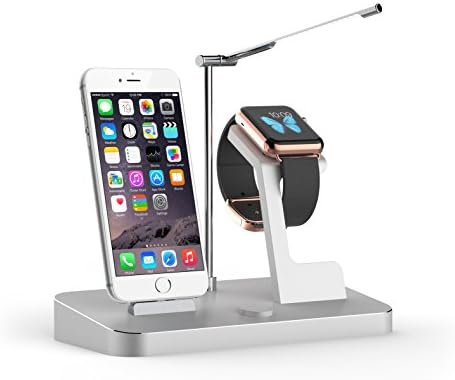 Primo Techno Apple iWatch Charging Stand, 4-in-1 LED Lamp Light Charging Dock for iWatch, iPad, iPhone, iPad, Samsung with 2 USB Ports, Apple MFi Certified Power Station in Aluminium Alloy, Grey