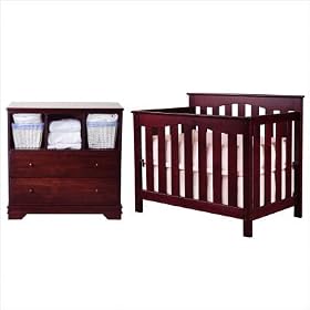Ethan 2-in-1 Convertible Mini Crib Nursery Set in Cherry