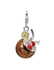 Sterling Silver 3-d Enameled Pina Colada W/lobster Clasp Charm, Best Quality Free Gift Box Satisfaction Guaranteed