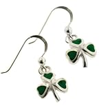 Green Enameled Irish Shamrock or Clover Sterling Silver Hook Earrings