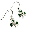 Green Enameled Irish Shamrock or Clover Sterling Silver Hook Earrings