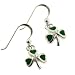 Green Enameled Irish Shamrock or Clover Sterling Silver Hook Earrings