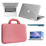 Premium Skque Clear Hard Plastic Crystal Case + 13.3 Inch Series LCD Screen Protector + Palm and Track Pad Protector for Laptop Notebook + 13.3inch Pink EVA (Ethylene-Vinyl Acetate) Carrying Case + Blue Aluminum Capacitive Stylus Pen for Apple MacBook Air 13.3