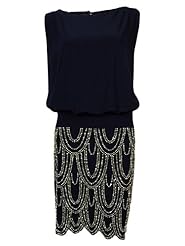 Polyester/Spandex Sleeveless Beaded Bateau Neck  Dress